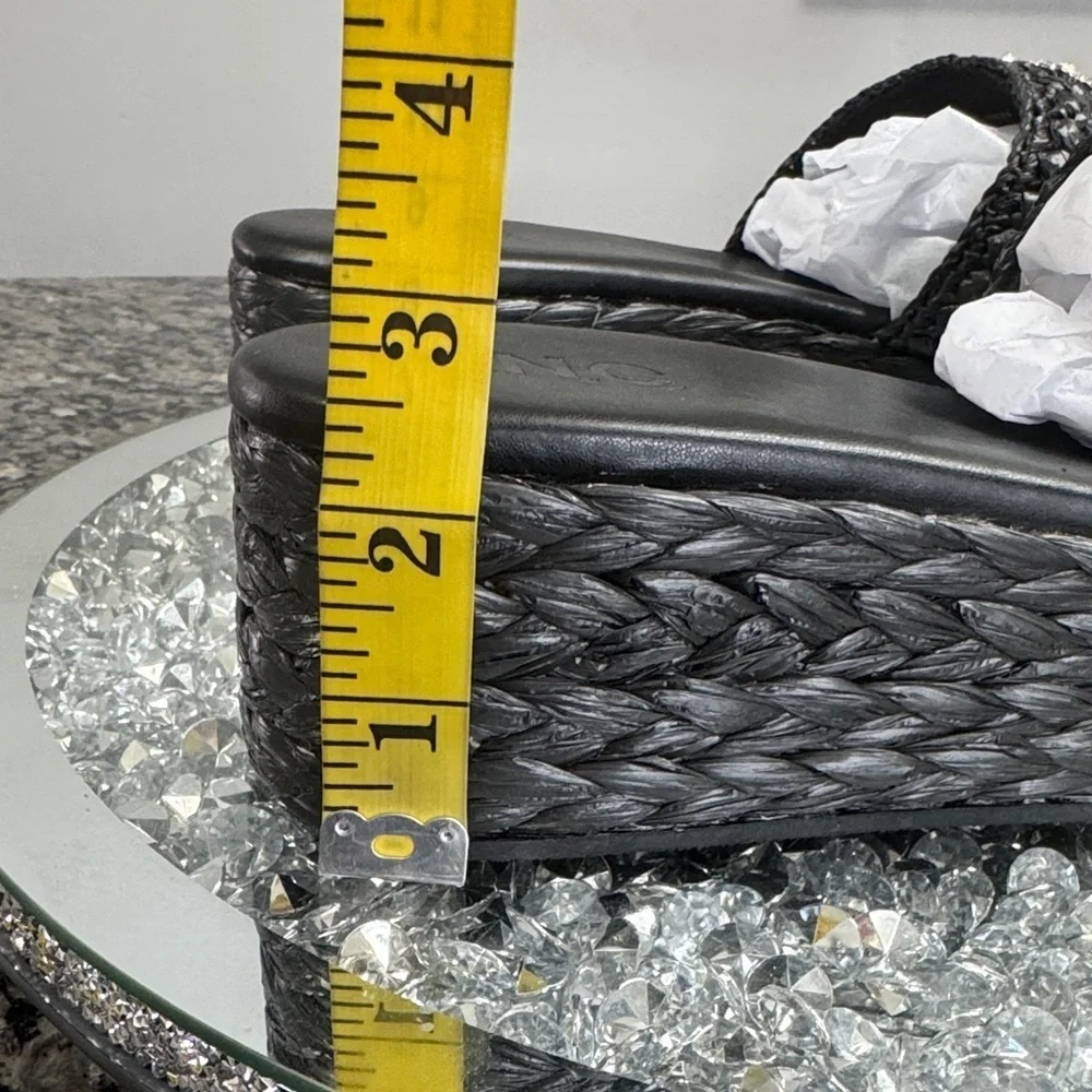 INC International Concepts Black Silver Raffia Woven Platform Sandals NEW 9.5